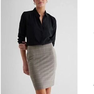 Express Checkered Grey Pencil Skirt